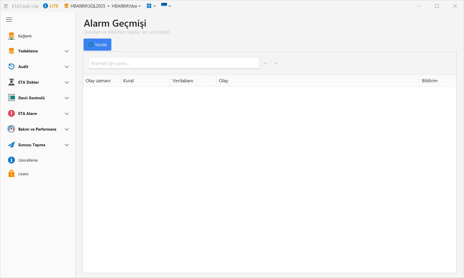 Alarm geçmişi