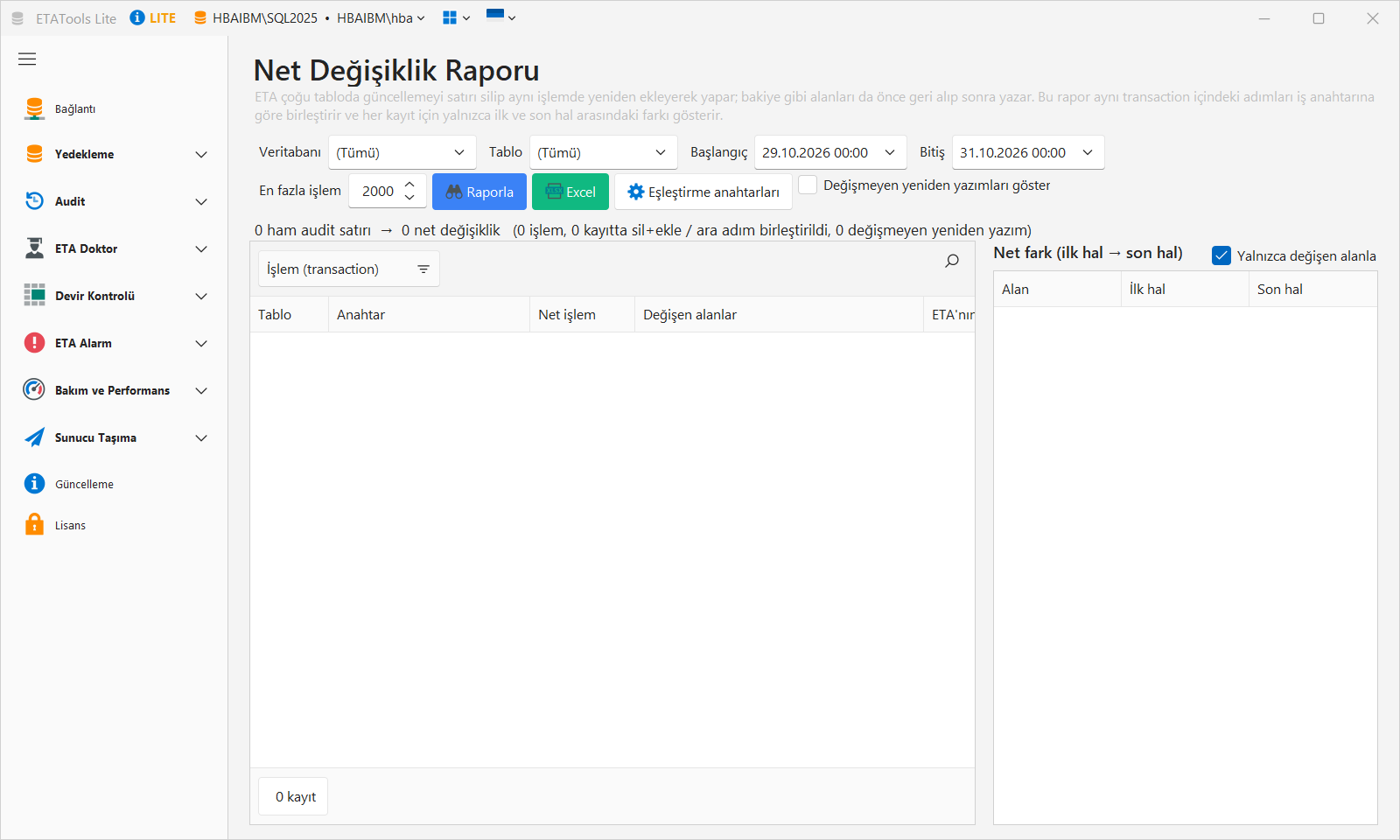 Audit: net değişiklik raporu