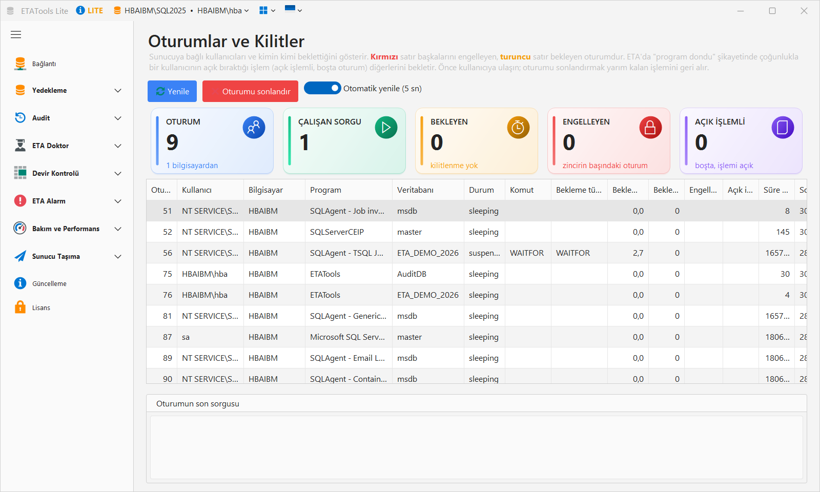 Oturumlar ve kilitler